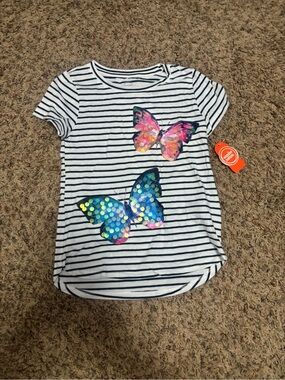 Wonder Nation Girls Sequin Butterfly Striped Tee Shirt Size Medium 7-8 NWT